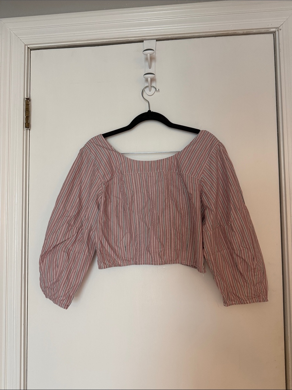 Loft- size 4- Striped Pink Square-Neck Cotton Crop Top